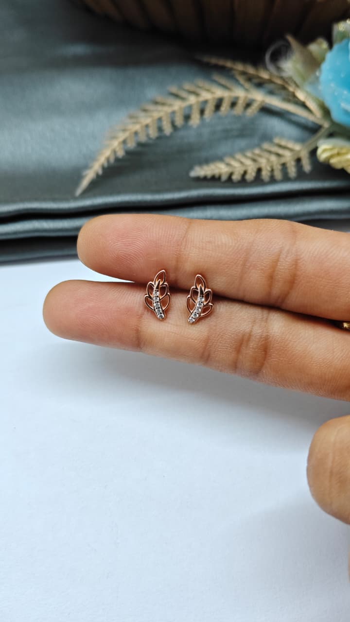 925 Silver Rose Gold 5 White Stone Leaf Design Bugadi Earrings