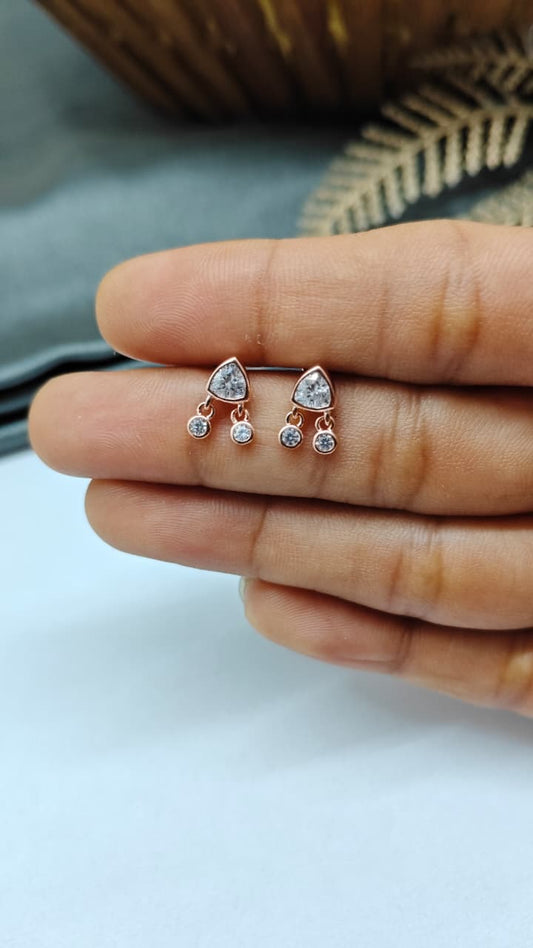 925 Silver Rose Gold White Stone Hanging Design Bugadi Earrings