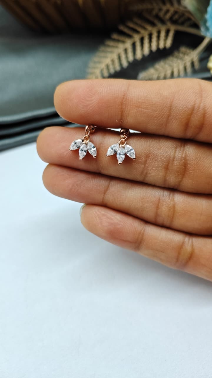 925 Silver Rose Gold 3 White Stone Hanging Design Bugadi Earrings