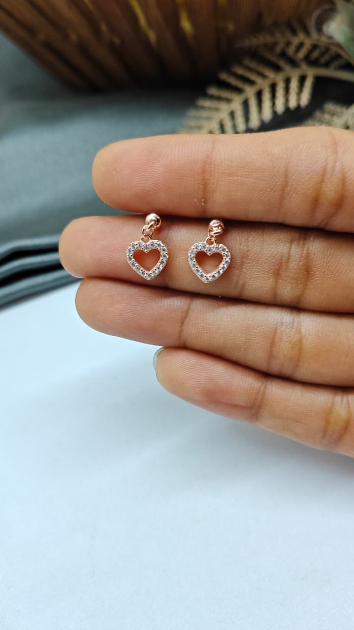 925 Silver Rose Gold White Stone Heart Hanging Design Bugadi Earrings