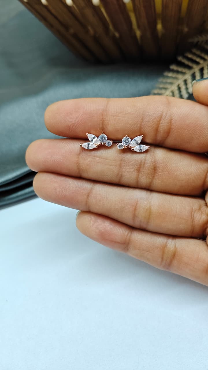 925 Silver Rose Gold 4 White Stone Design Bugadi Earrings