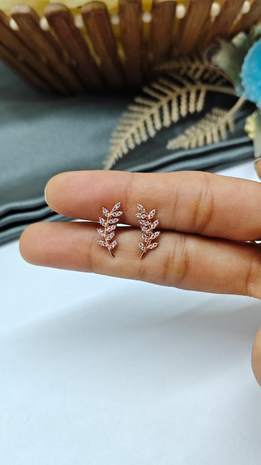 925 Silver Rose Gold White Stone Big Leaf Design Bugadi Earrings