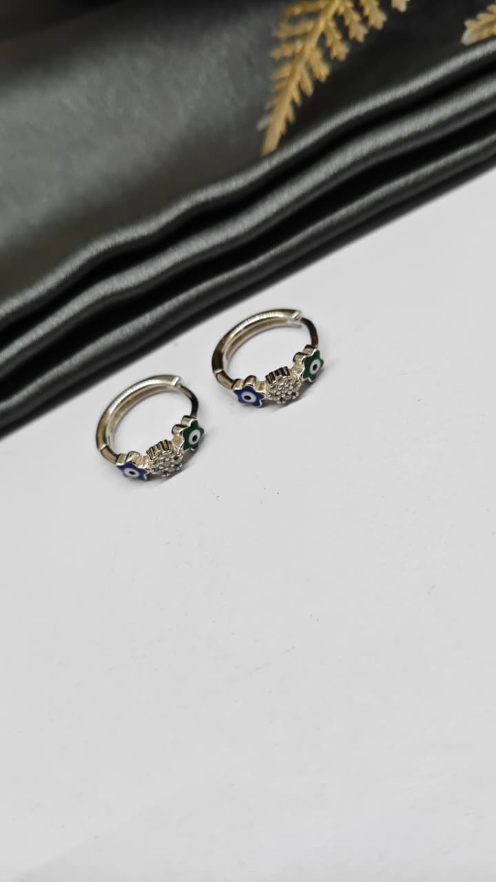 925 Silver Regular Colour White Stone Green And Blue Evil Eye Star Design Balli / Earrings