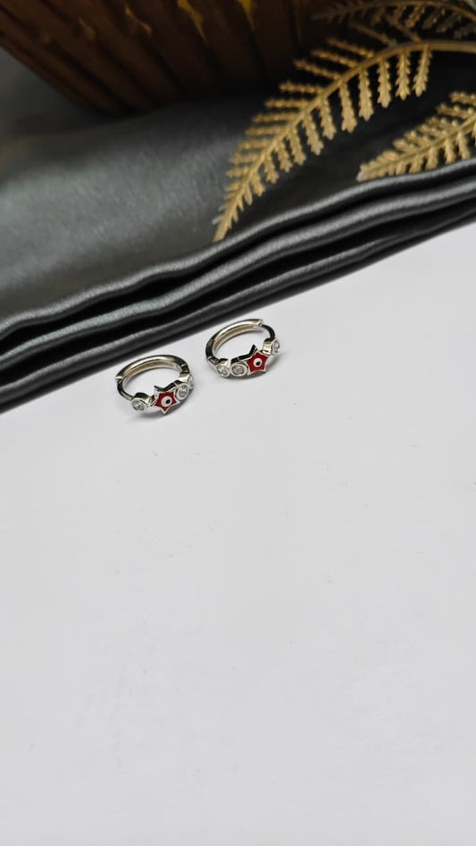 925 Silver Regular Colour 3 White Stone Red Evil Eye Star Design Balli / Earrings