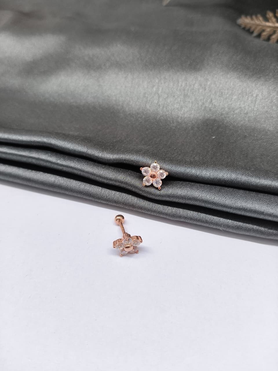 925 Silver Rose Gold 5 White Stone Star Design Bugadi Earrings
