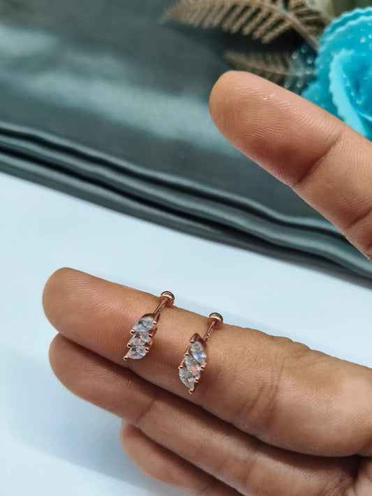 925 Silver Rose Gold 3 White Stone Design Bugadi Earrings