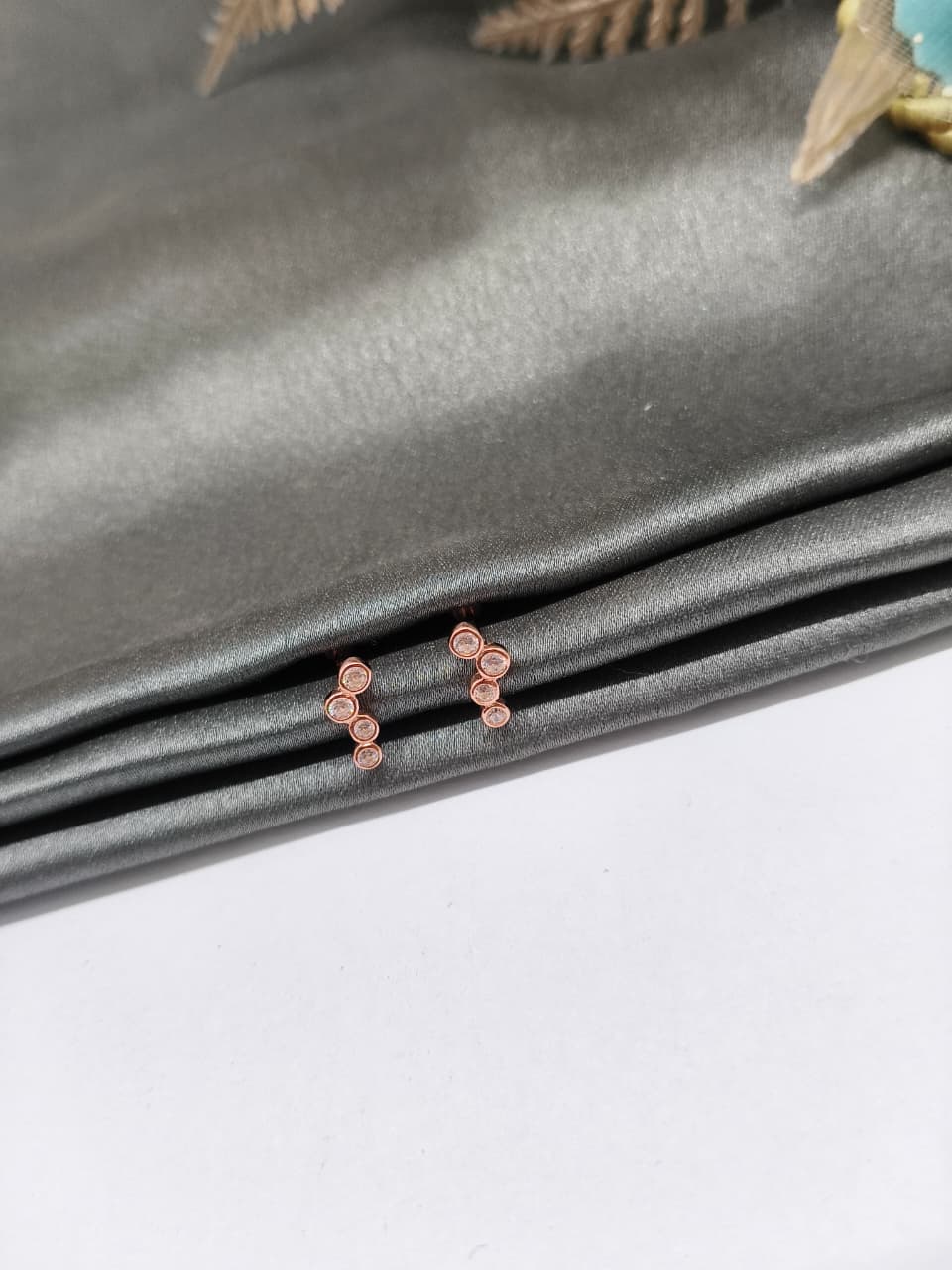 925 Silver Rose Gold 4 White Stone Design Bugadi Earrings
