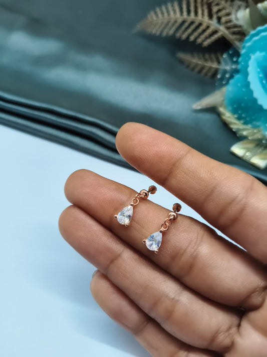 925 Silver Rose Gold White Stone Hanging Design Bugadi Earrings