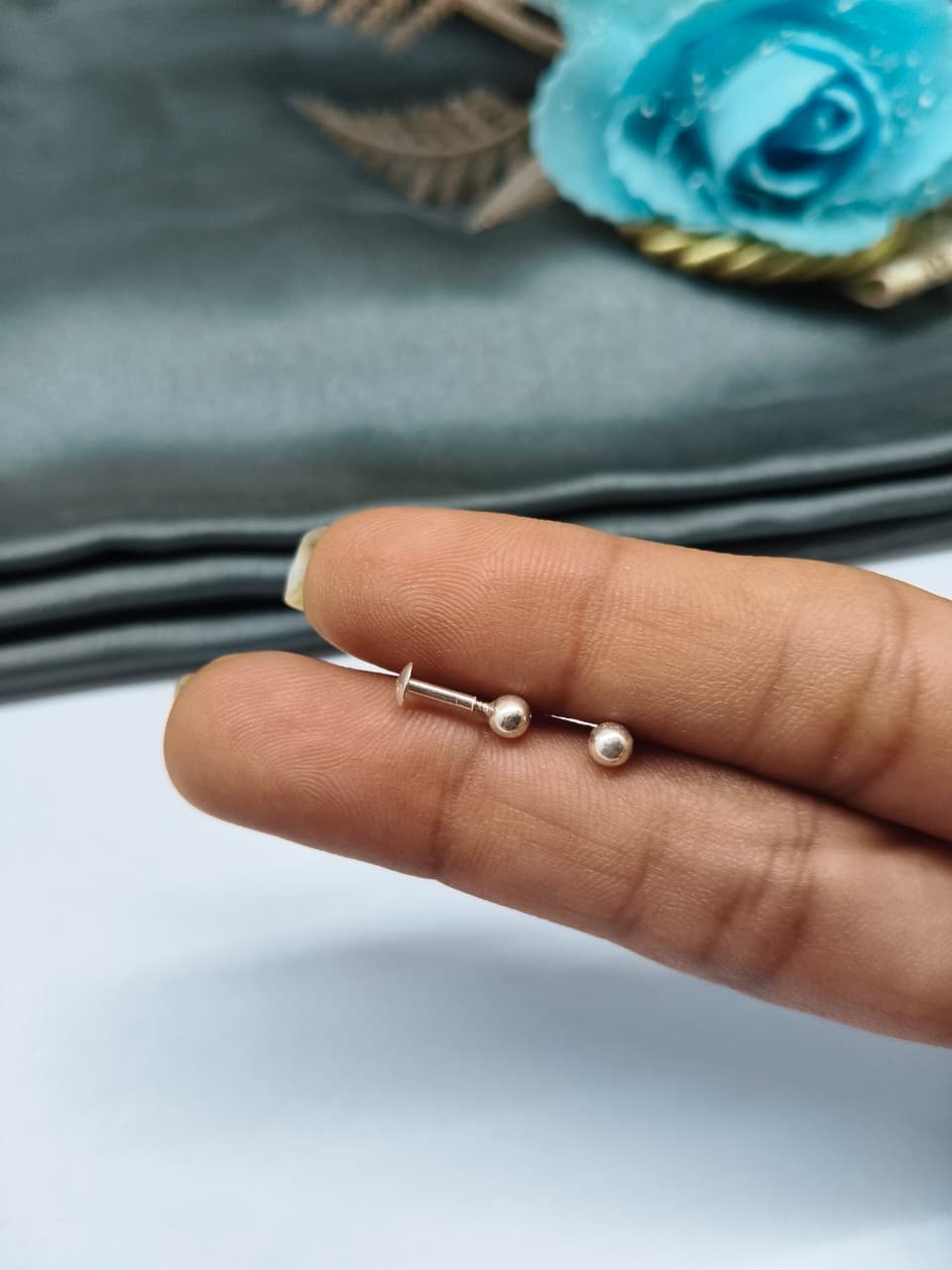 925 Silver Regular Colour Medium Size Plain Ball Design Earrings/Nose Pins