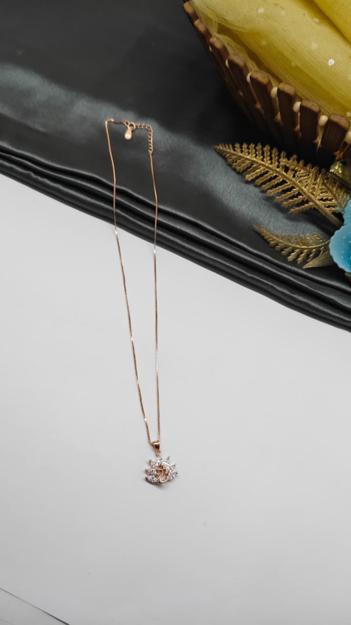 925 Silver Rose Gold Colour Peacock Design White Stone Chain With Pendant