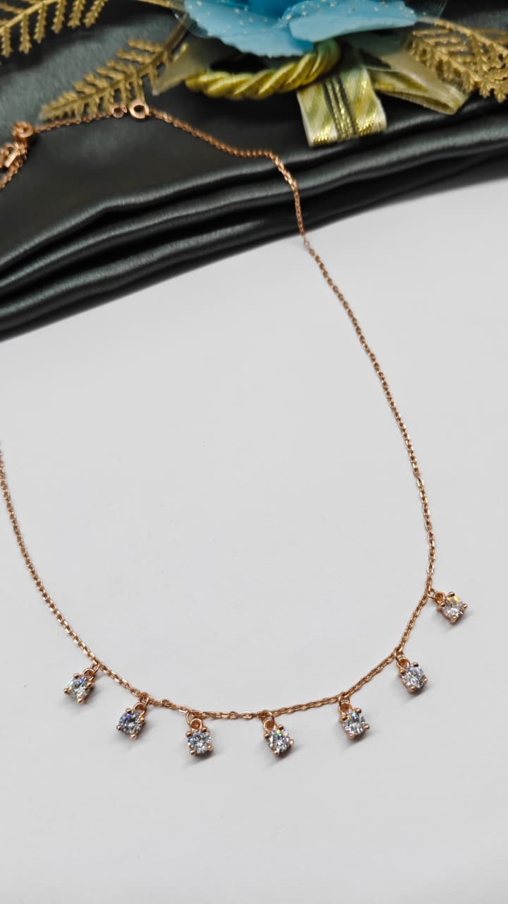 925 Silver Rose Gold Colour Hanging Design White Stone Chain Pendant