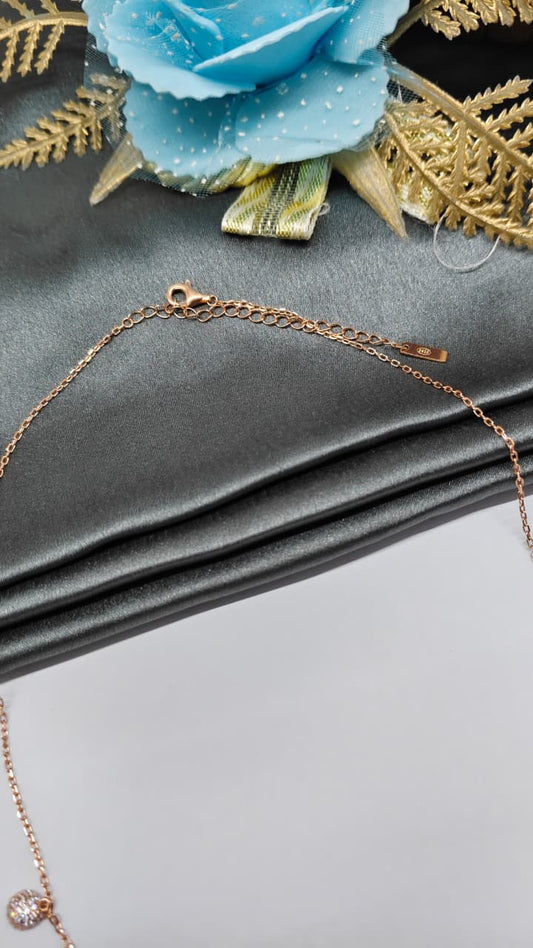 925 Silver Rose Gold Colour Hanging Half Ball Design White Stone Chain Pendant