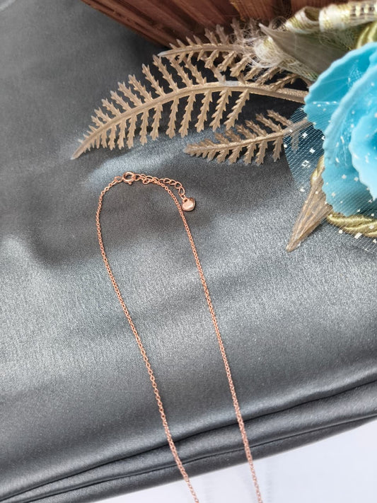 925 Silver Rose Gold Colour Red Enamel Heart Design Chain With Pendant