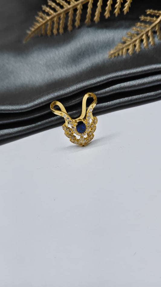925 Silver Gold Colour 1 Blue With Multiple White Stone Design Vanki Hand Ring
