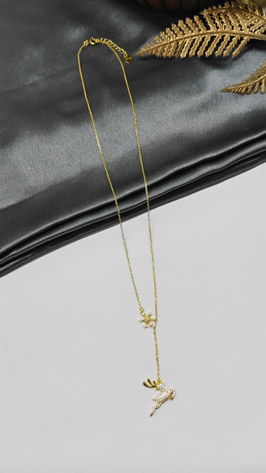 925 Silver Gold Colour Unicorn Design White Stone Chain With Pendant