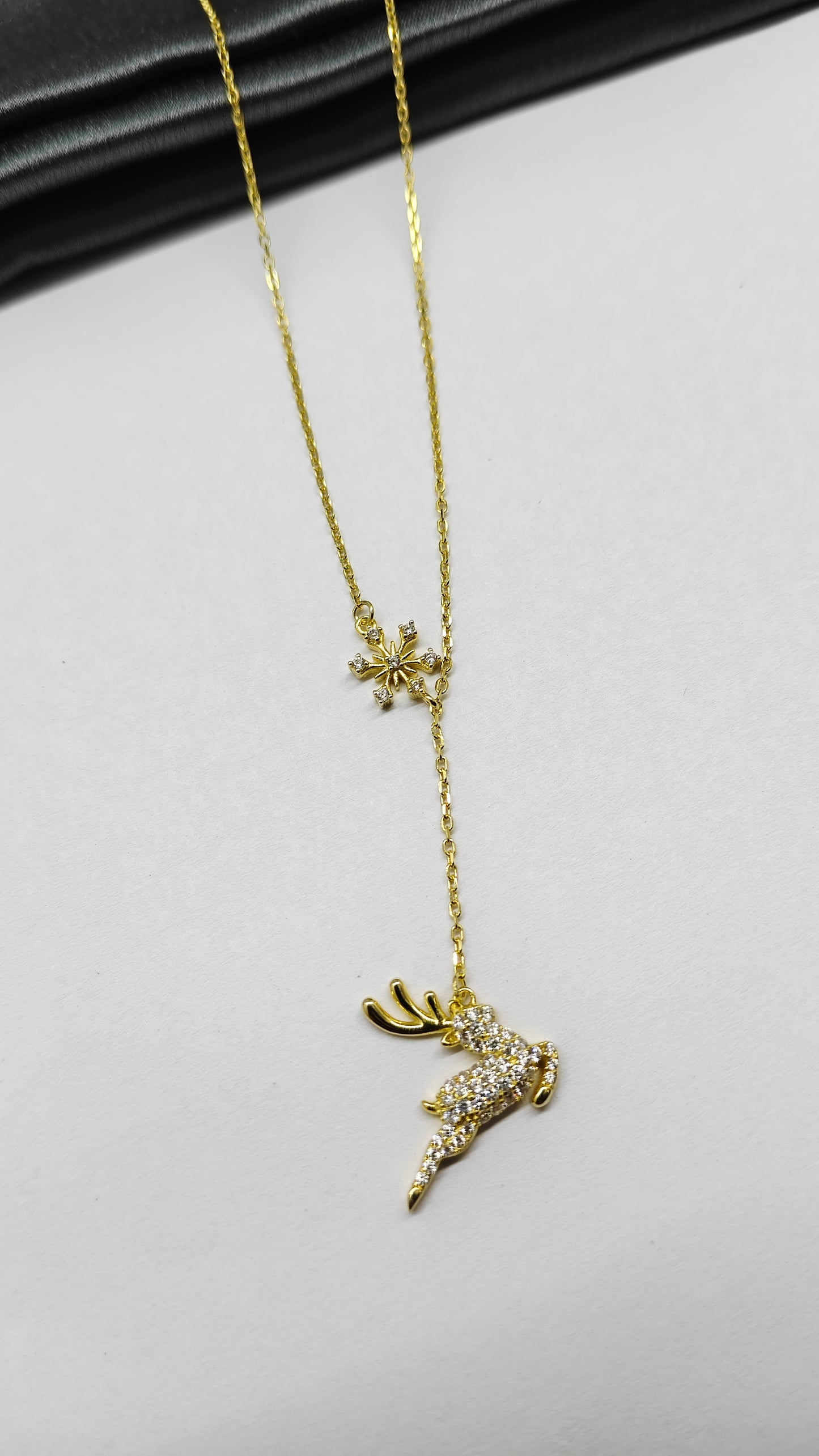 925 Silver Gold Colour Unicorn Design White Stone Chain With Pendant