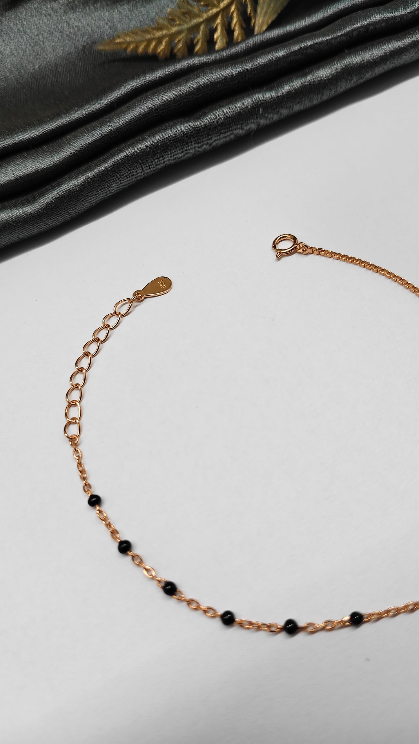 925 Silver Rose Gold Colour Design With Black Beads Bracelet