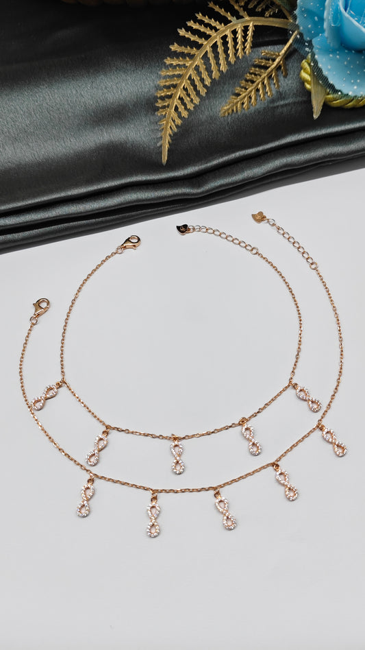 925 Silver Rose Gold Colour 5 Infinity Hanging Design Anklets