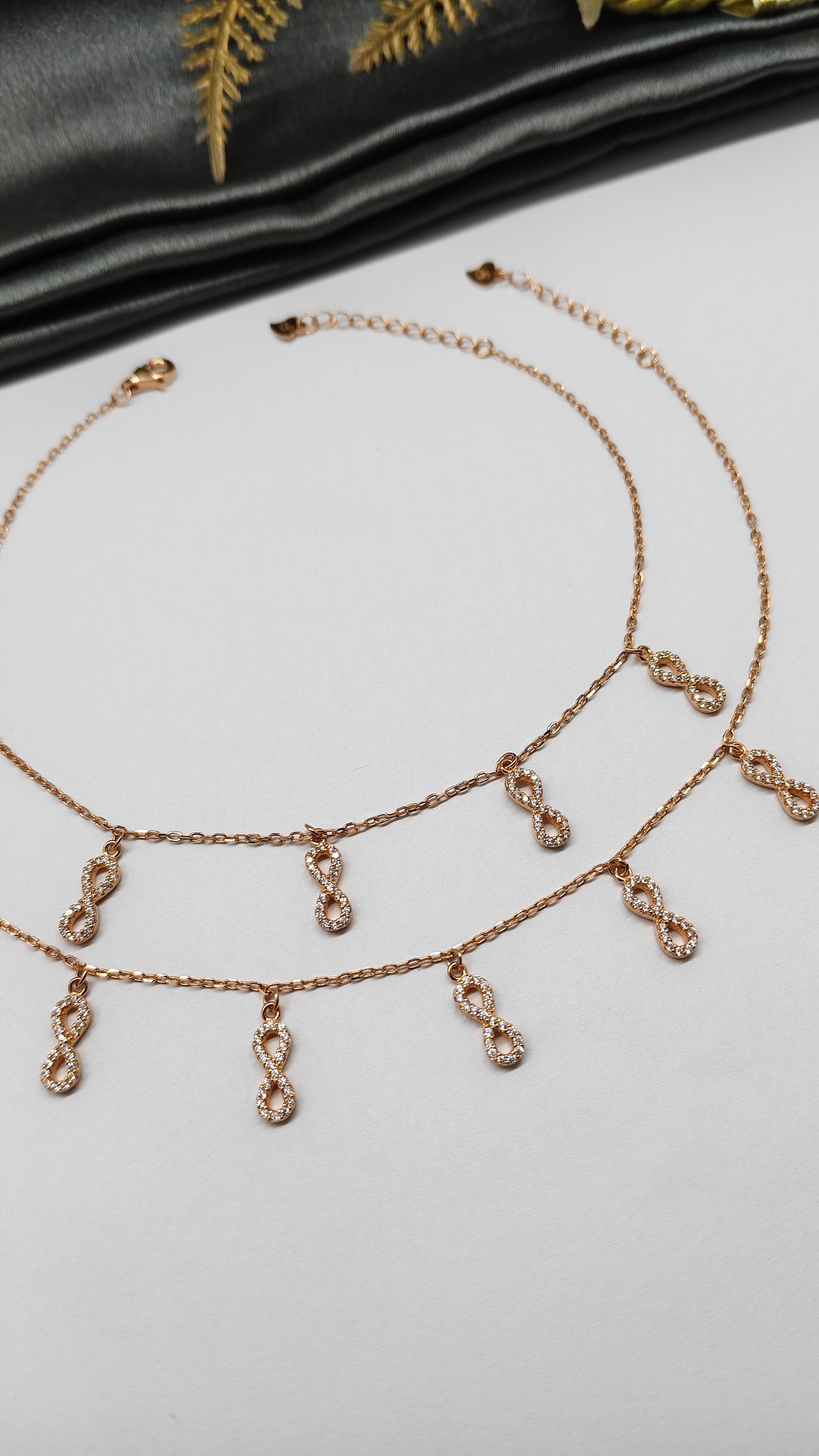 925 Silver Rose Gold Colour 5 Infinity Hanging Design Anklets