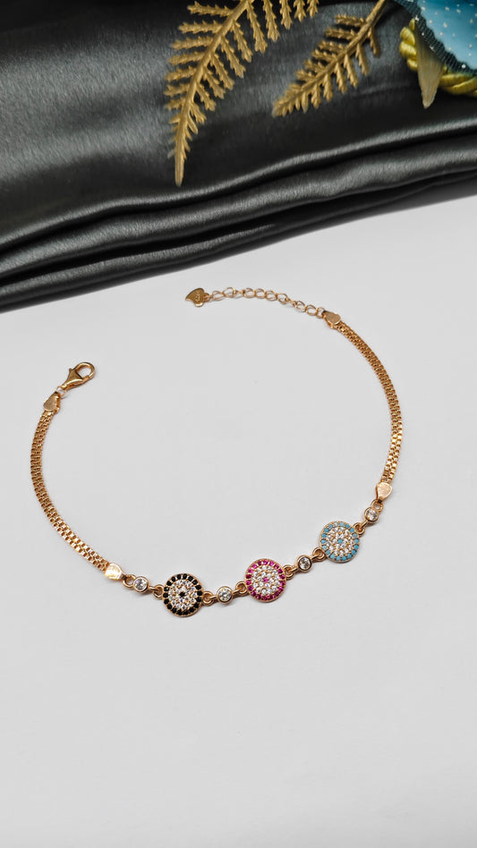 925 Silver Rose Gold Colour Double Layer Multi Colour Stone Design Bracelet