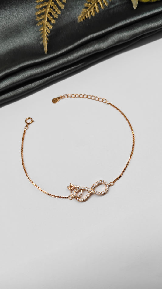 925 Silver Rose Gold Colour Small Infinity Within Ring Type Design Bracelet