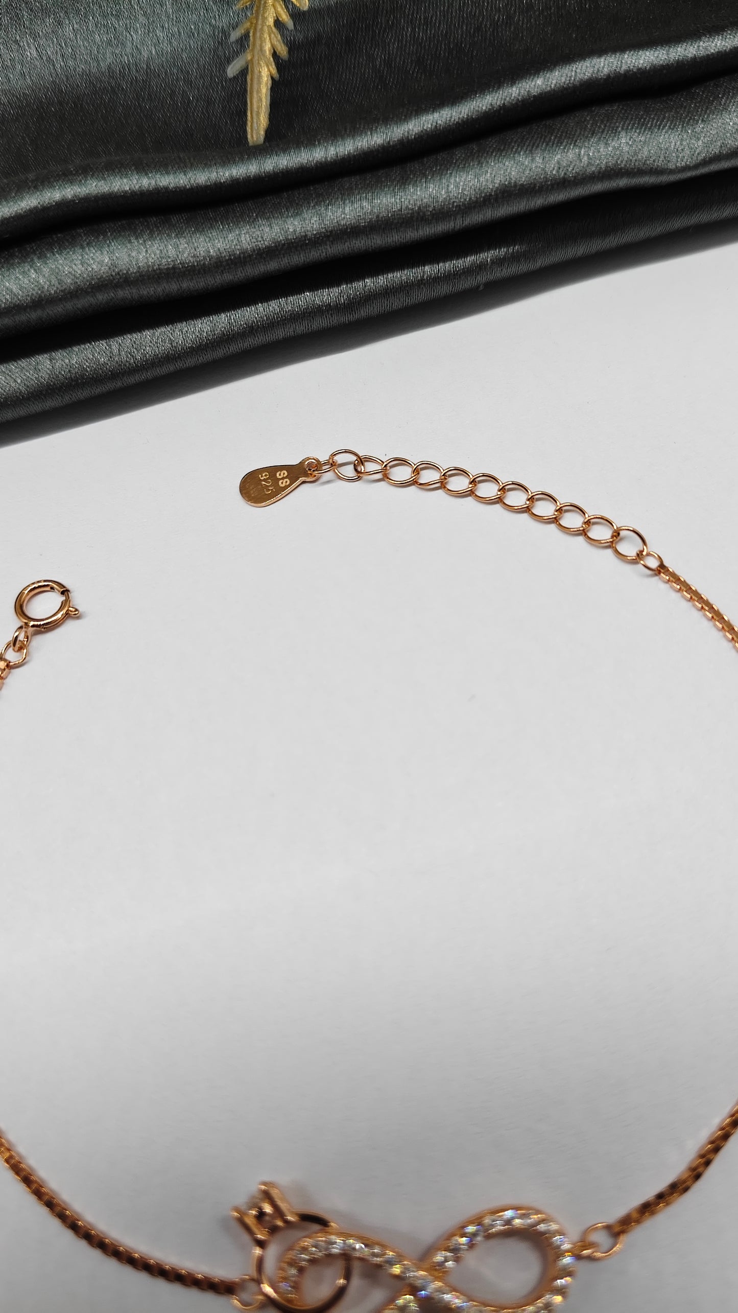 925 Silver Rose Gold Colour Small Infinity Within Ring Type Design Bracelet