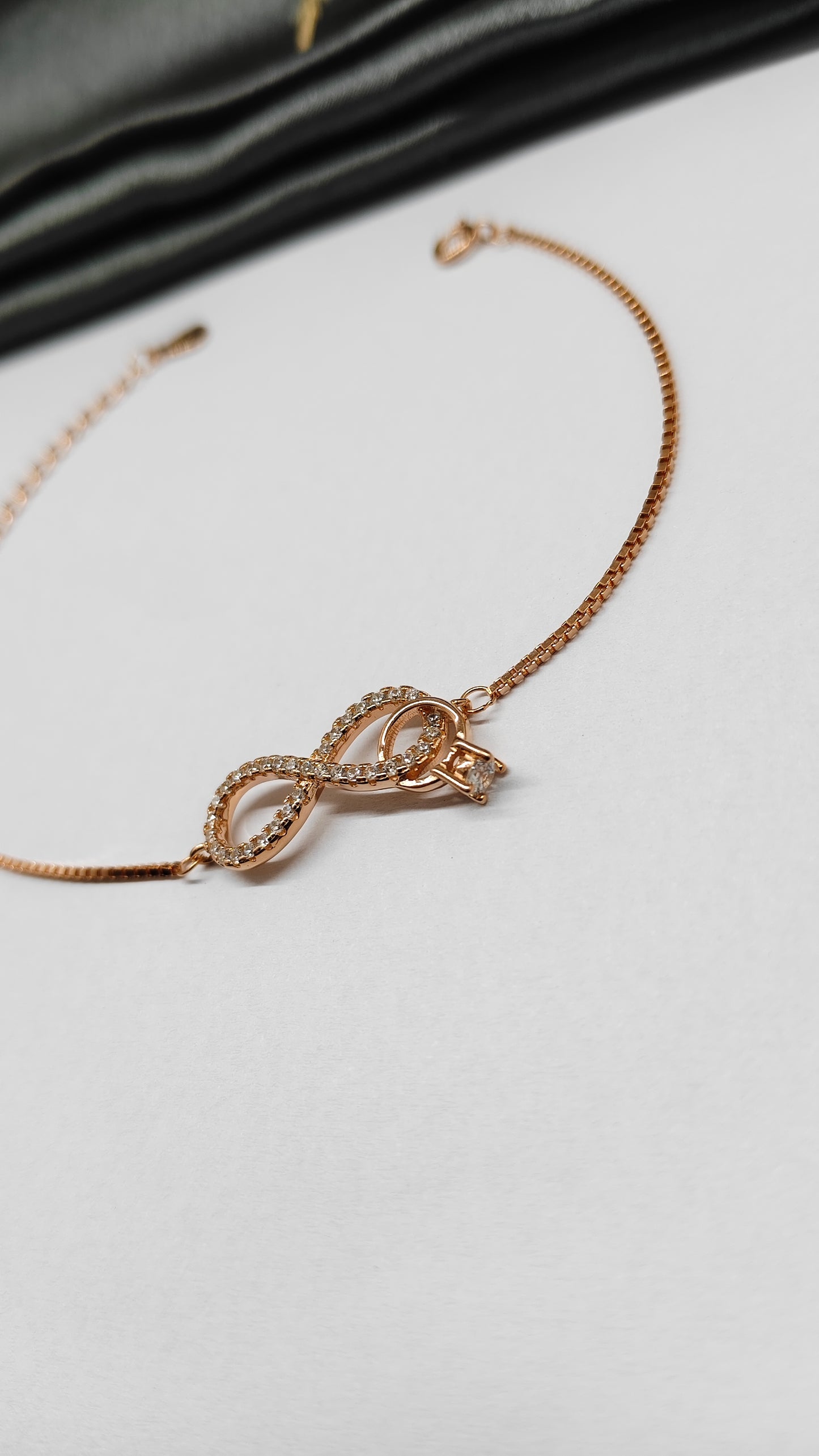 925 Silver Rose Gold Colour Small Infinity Within Ring Type Design Bracelet