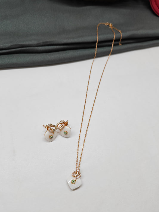 925 Silver Rose Gold Colour Evil Eye Snake Design Necklace Set