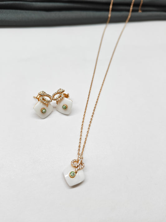 925 Silver Rose Gold Colour Evil Eye Snake Design Necklace Set