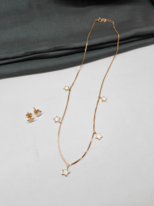 925 Silver Rose Gold Colour White Enamel Star Design Stone Necklace Set