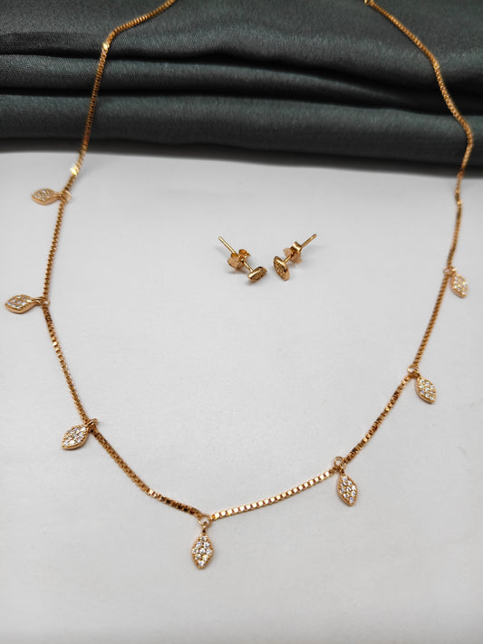 925 Silver Rose Gold Colour Multiple Hangings Leaf Design Necklace Set