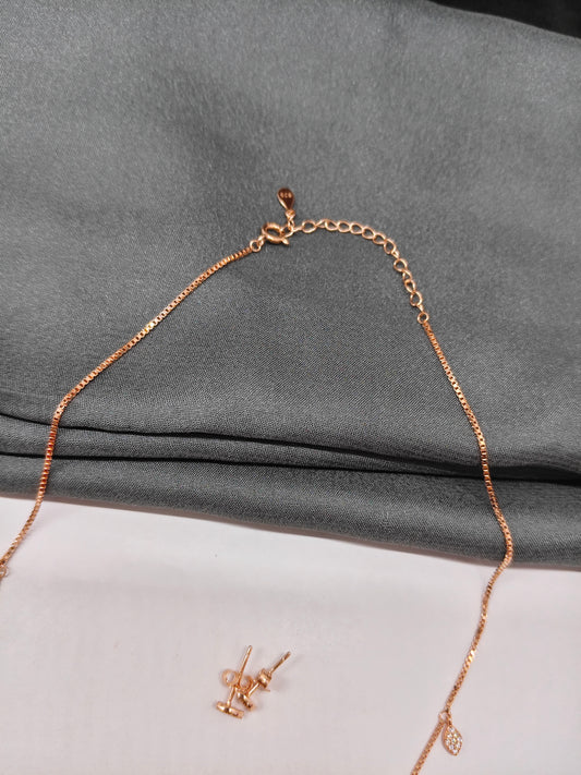 925 Silver Rose Gold Colour Multiple Hangings Leaf Design Necklace Set