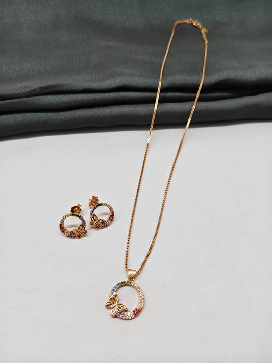 925 Silver Rose Gold Colour Multiple Colour Stone With Butterfly Design Set