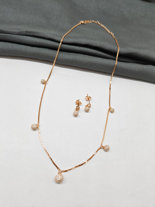 925 Silver Rose Gold Colour Stone Balls Hanging Design Necklace Set