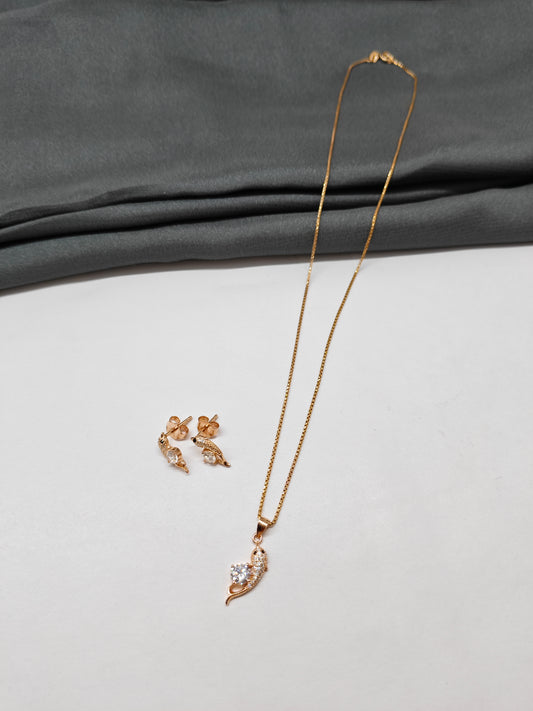 925 Silver Rose Gold Colour Black Stone With White Stone Dolphin Set