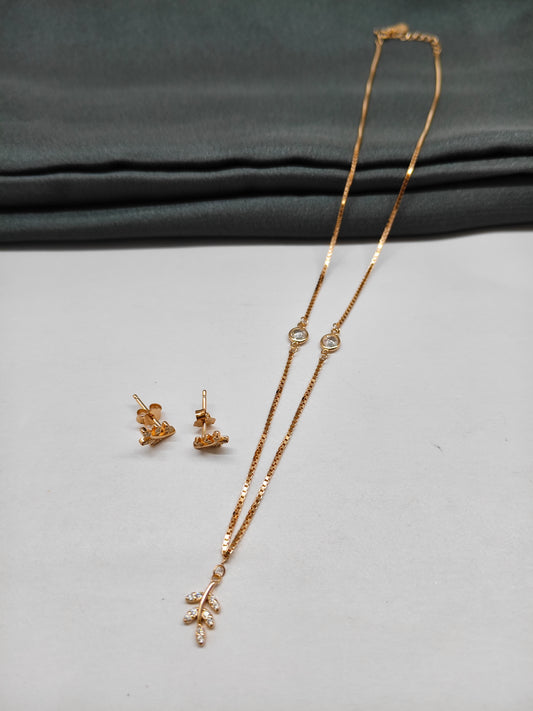925 Silver Rose Gold Colour Leaf Hanging Design Set