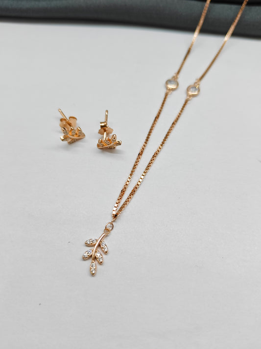 925 Silver Rose Gold Colour Leaf Hanging Design Set