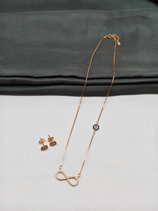 925 Silver Rose Gold Colour Infinity With Evil Eye Design Set