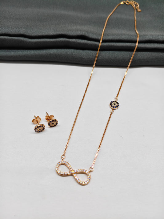 925 Silver Rose Gold Colour Infinity With Evil Eye Design Set