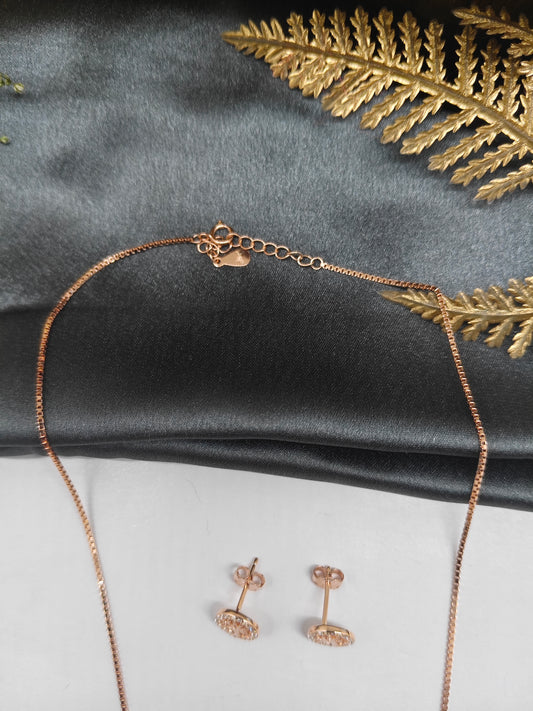 925 Silver Rose Gold Colour Round Tree Pendant Chain Design Set With Earring