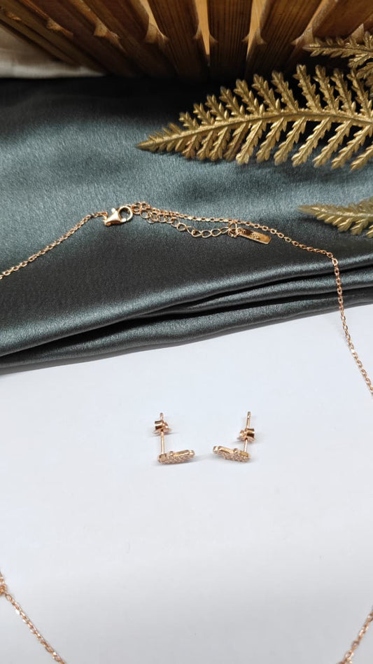 925 Silver Rose Gold Colour Hanging Charms Design Set With Earring