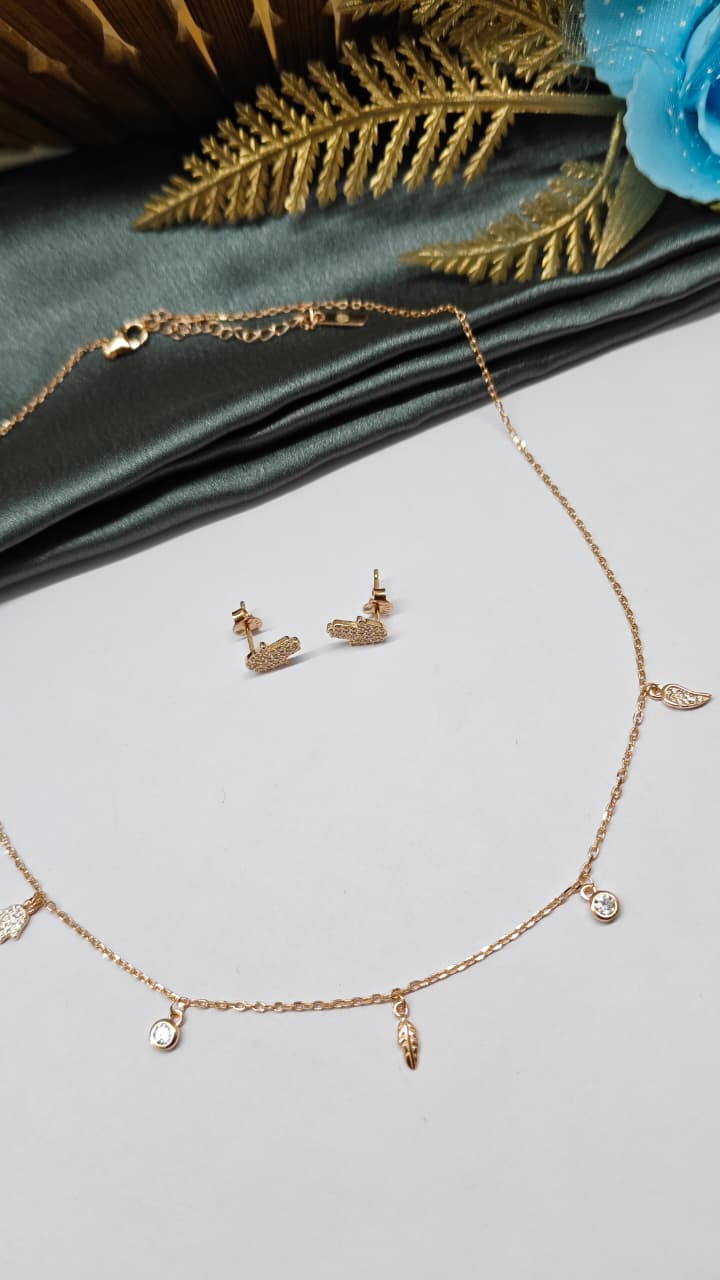925 Silver Rose Gold Colour Hanging Charms Design Set With Earring