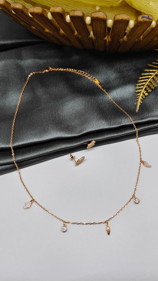 925 Silver Rose Gold Colour Hanging Charms Design Set With Earring