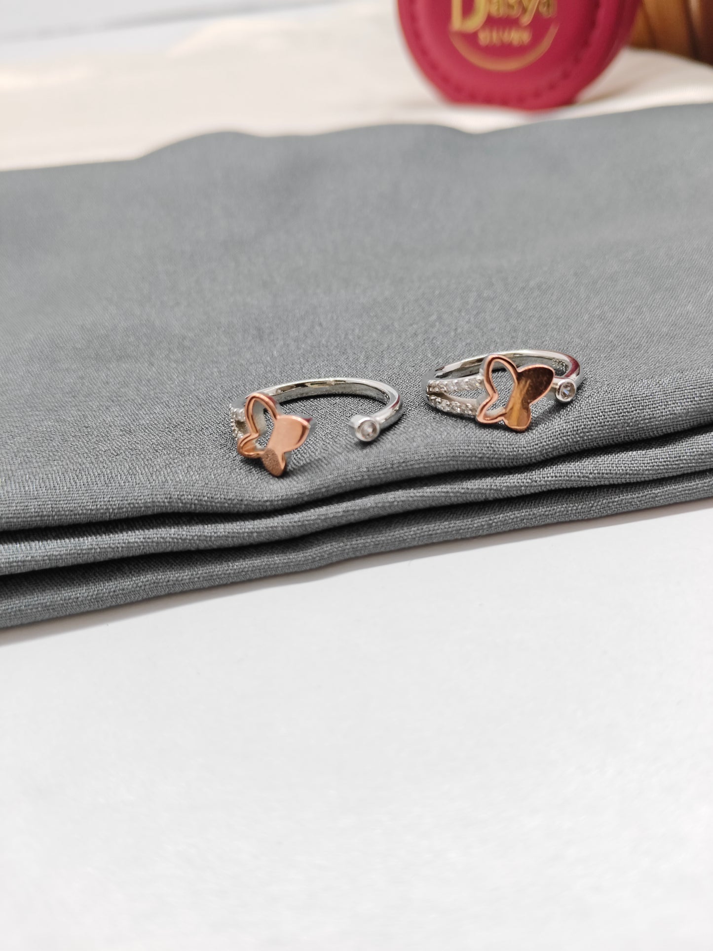 925 Silver Two Tone Rose With Silver Colour Butterfly Design Toe Rings
