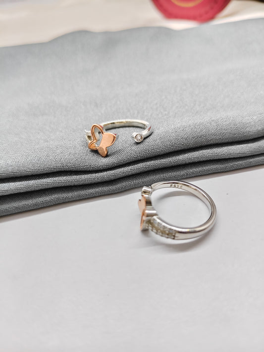 925 Silver Two Tone Rose With Silver Colour Butterfly Design Toe Rings