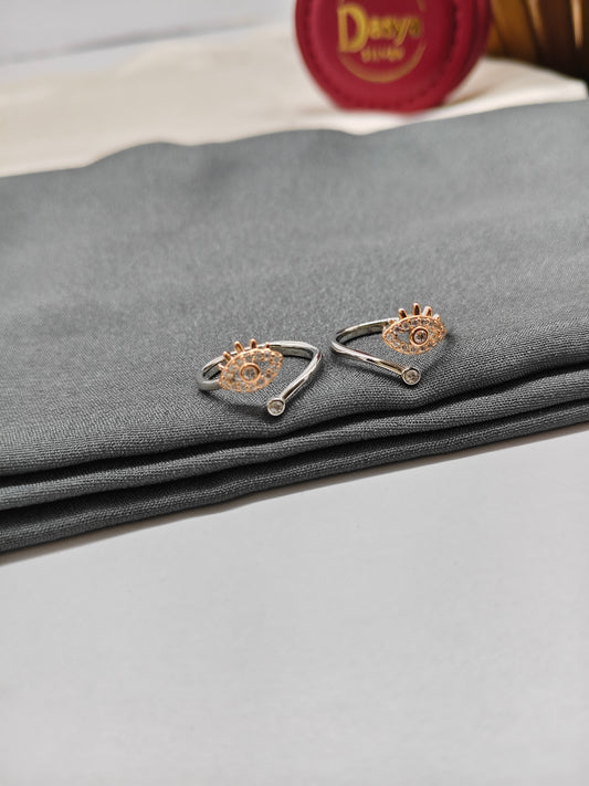 925 Silver Two Tone Rose With Silver Colour Eye Design Toe Rings