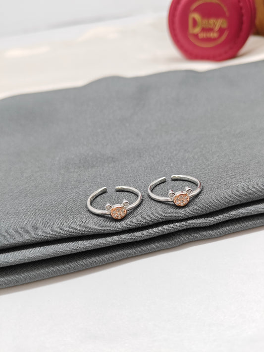 925 Silver Two Tone Rose With Silver Colour Micky Design Toe Rings