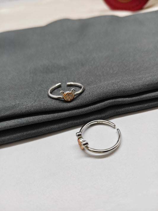 925 Silver Two Tone Rose With Silver Colour Micky Design Toe Rings