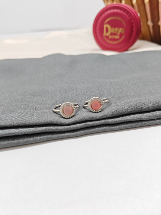925 Silver Pink MOP With White Stone Round Design Toe Rings