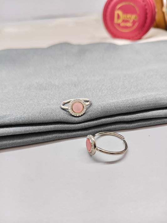 925 Silver Pink MOP With White Stone Round Design Toe Rings